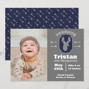 Moderne Rustieke Hert & Pijlen Geboorteaankondigin Kaart