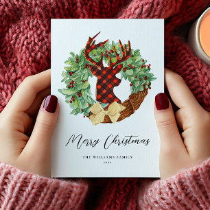 Moderne Rustieke Herten Kerst Krans Niet-Foto Feestdagenkaart