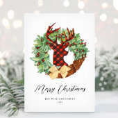 Moderne Rustieke Herten Kerst Krans Niet-Foto Feestdagenkaart