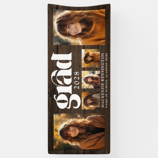 Moderne rustieke houten Afstuderen fotocollage Spandoek (Verticaal)