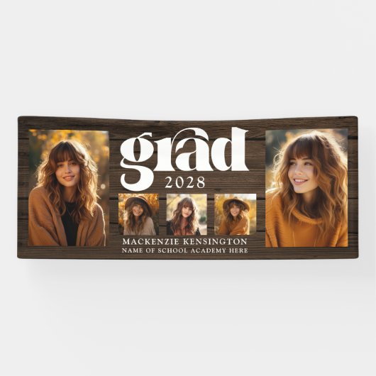 Moderne rustieke houten Afstuderen fotocollage Spandoek (Horizontaal)