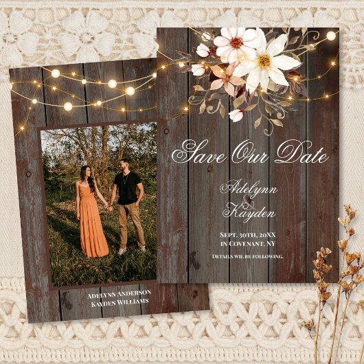 Moderne Rustieke Houten Bloem Licht Bruiloft Save The Date