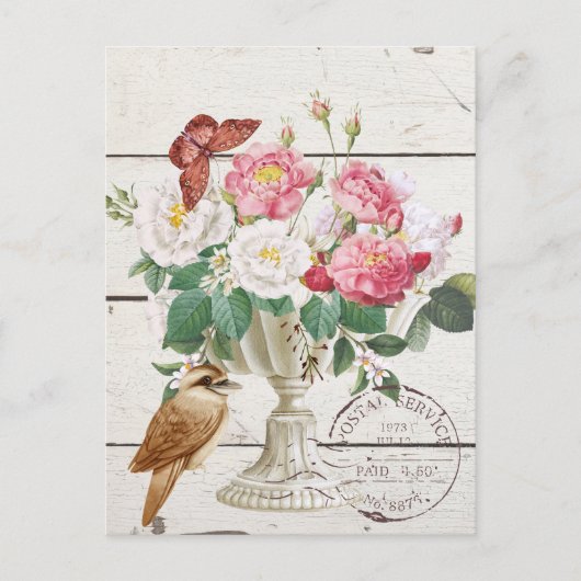 Moderne rustieke houten bloemen Botanische kunst Briefkaart (Voorkant)