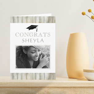 Moderne Rustieke Houten Congrats Afstudeerfoto Kaart