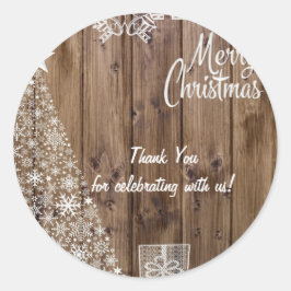 Moderne rustieke Houten Kerstmis Sneeuwvlok Ronde Sticker