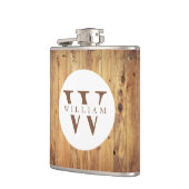 Moderne rustieke houten monogram naam + Initiaal Heupfles (Links)