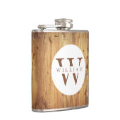 Moderne rustieke houten monogram naam + Initiaal Heupfles (Rechts)