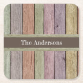 Moderne rustieke houten plank familienaam kartonnen onderzetters (Voorkant)
