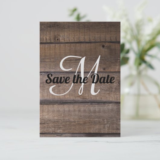 Moderne Rustieke Houten Save the Date Aankondiging (Staand voorkant)