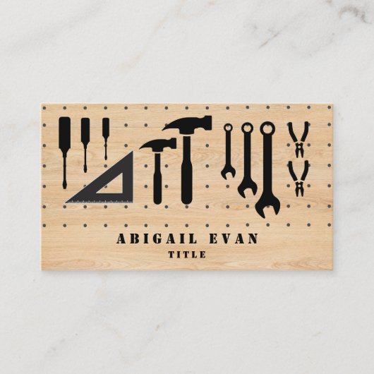 Moderne Rustieke Houtkorrel Pegboard Handyman Gere Visitekaartje (Voorkant)