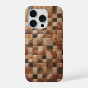 Moderne Rustieke Houtnerf Mozaïek Hoes voor Telefo iPhone 15 Pro Case