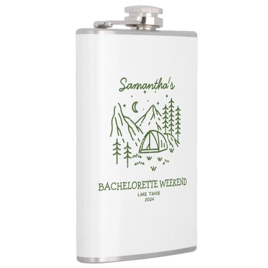 Moderne Rustieke Kampeer Bachelorette Feestje Natu Heupfles (Rechts)