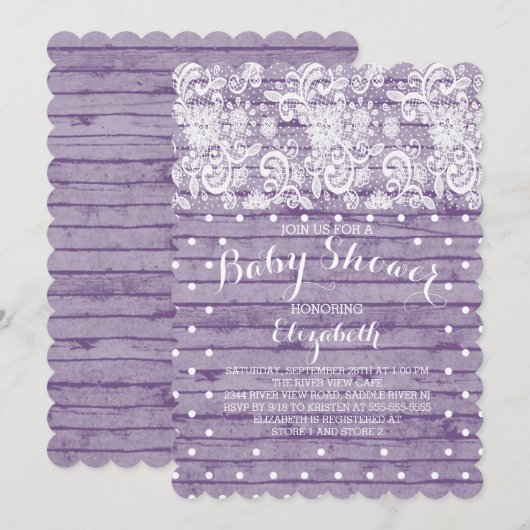 Moderne rustieke Kant Meisjes Baby shower Invitati Kaart (Voorkant / Achterkant)