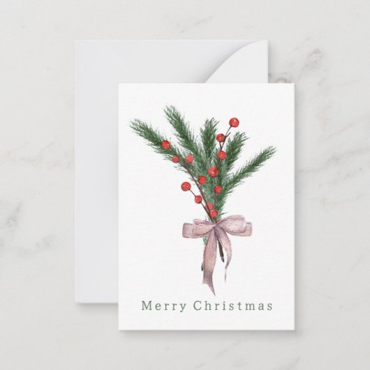 Moderne Rustieke Kerst Botanische Groenelementen Notitiekaartje (Voorkant)