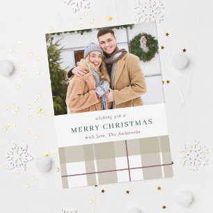 Moderne Rustieke Kerst Plaid Fotokaart Feestdagenkaart