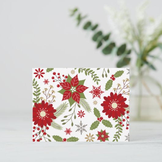 moderne rustieke kerstbloemen feestdagenkaart (Staand voorkant)