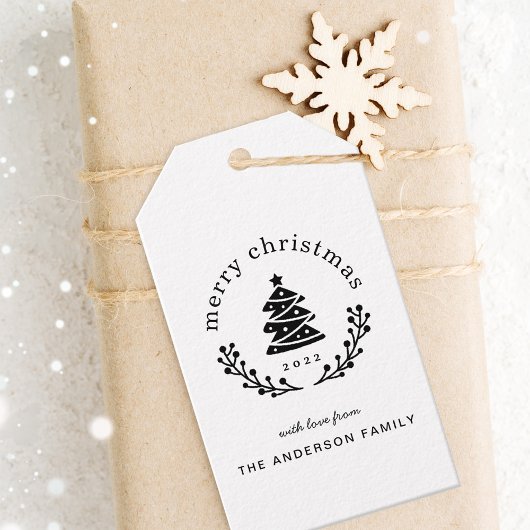 Moderne Rustieke Kerstboom Bol Kerstmis Cadeaulabel