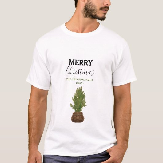 Moderne rustieke kerstboom vakantie t-shirt (Voorkant)