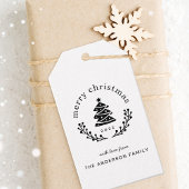 Moderne rustieke kerstboom Wereldbol kerst Cadeaulabel