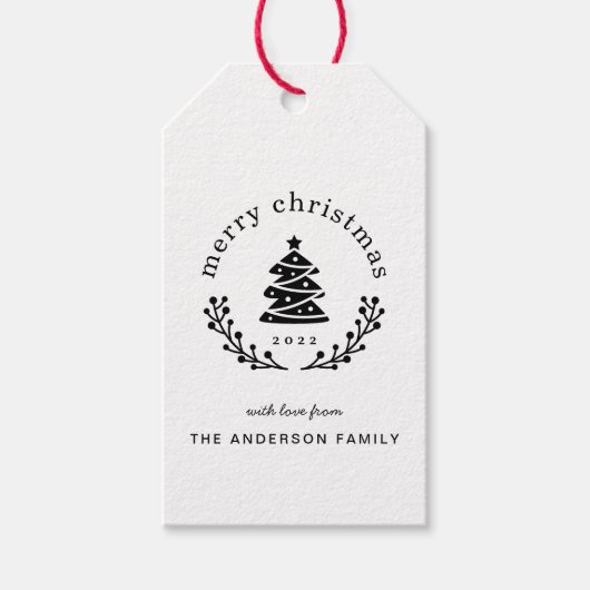 Moderne rustieke kerstboom Wereldbol kerst Cadeaulabel (Voorkant)