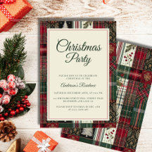 Moderne rustieke Kerstmis Tartan Plaid Uitnodiging