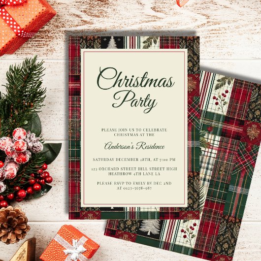 Moderne rustieke Kerstmis Tartan Plaid Uitnodiging