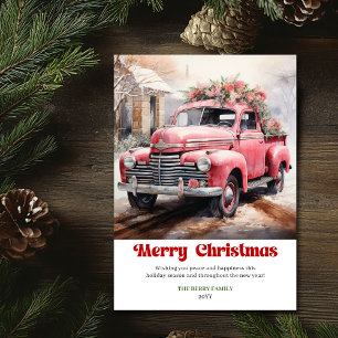 Moderne rustieke kerstscène roze truck kaart kunst