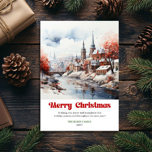 Moderne rustieke kerstscène waterkleur vakantie feestdagenkaart