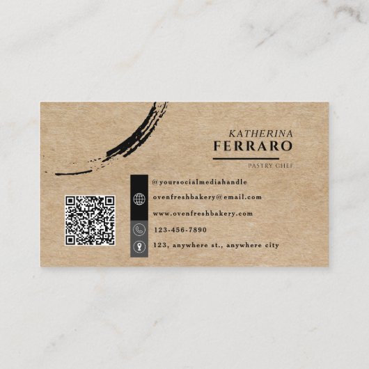 Moderne Rustieke Kraft Bruine Taart QR Code Bakker Visitekaartje (Achterkant)