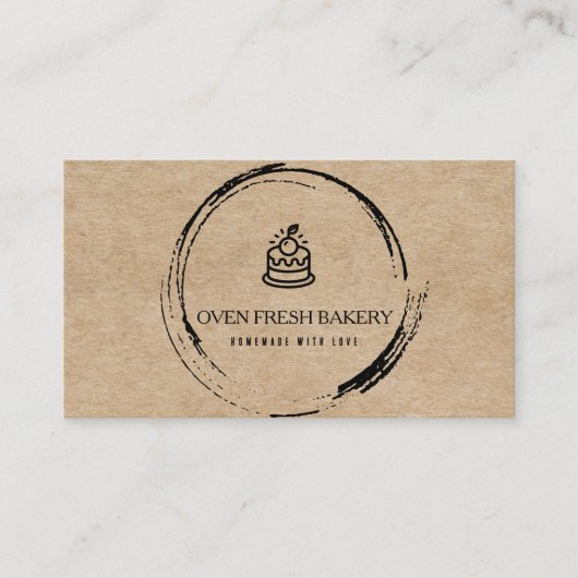 Moderne Rustieke Kraft Bruine Taart QR Code Bakker Visitekaartje (Voorkant)