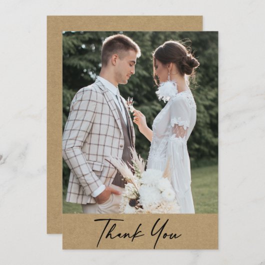 Moderne rustieke kraft foto bruiloft bedankkaart (Voorkant / Achterkant)