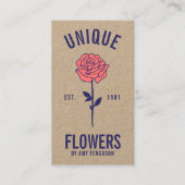 Moderne rustieke kraft trendy blauw roze rozenbloe visitekaartje (Voorkant)