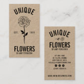Moderne rustieke kraft trendy zwart wit roos bloem visitekaartje (Voorkant / Achterkant)