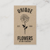 Moderne rustieke kraft trendy zwart wit roos bloem visitekaartje (Voorkant)