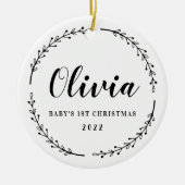 Moderne Rustieke Krans Baby's Eerste Kerstmis Foto Keramisch Ornament (Voorkant)