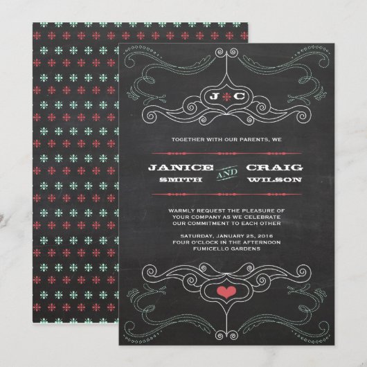 Moderne rustieke krijtbord typografie bruiloft kaart (Voorkant / Achterkant)