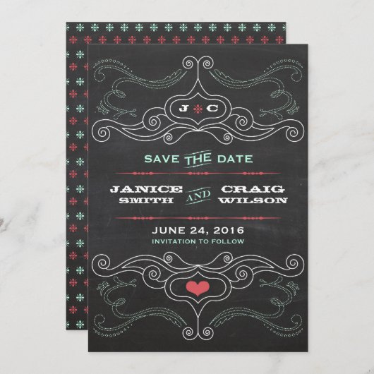 Moderne rustieke krijtbord typografie bruiloft save the date (Voorkant / Achterkant)