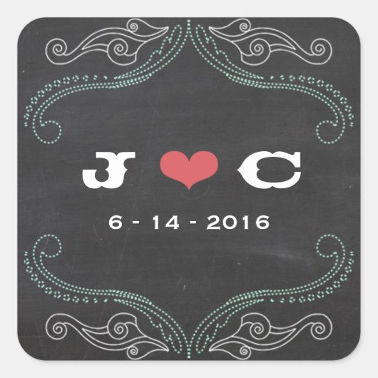 Moderne rustieke krijtbord typografie bruiloft vierkante sticker (Voorkant)