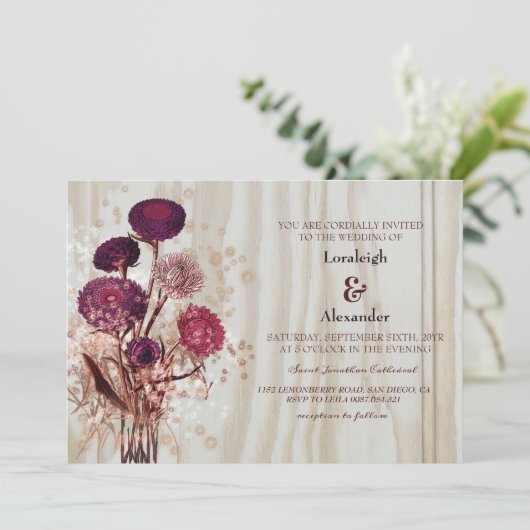 Moderne rustieke lichte houten bruiloft kaart (Staand voorkant)