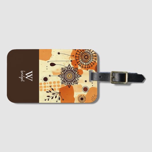 Moderne Rustieke Mandala Herfst Aardse Bloemen Bagagelabel (Voorkant (horizontaal))