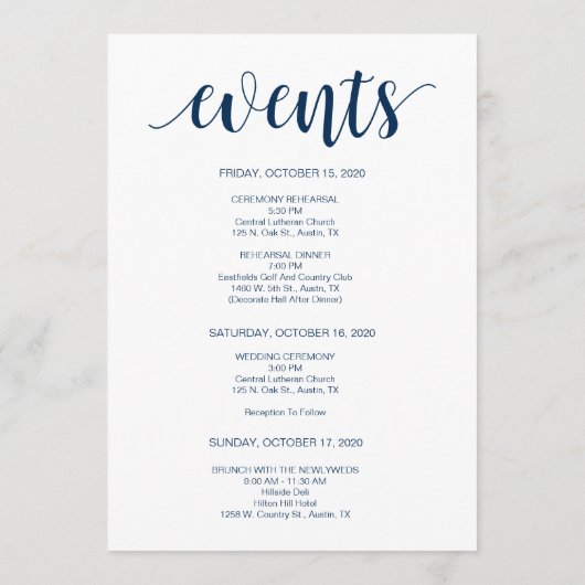 Moderne rustieke, marine, welkom en reisroute Kaar Programmakaart (Achterkant)