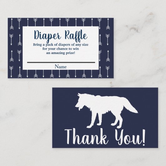 Moderne Rustieke Marine & Witte Wolf Luier Raffle Informatiekaartje (Voorkant / Achterkant)