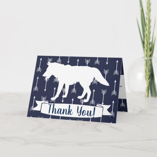 Moderne Rustieke Marine & Witte Wolf Pijlen Dank u Bedankkaart (Voorkant)