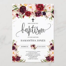 Moderne rustieke marsala bordeaux boho doop kaart