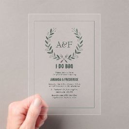 Moderne Rustieke Monogram 'Ik Doe BBQ' Koppels Bru Acryl Uitnodigingen