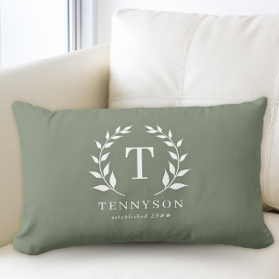 Moderne Rustieke Monogram Krans Familienaam Sage Kussen