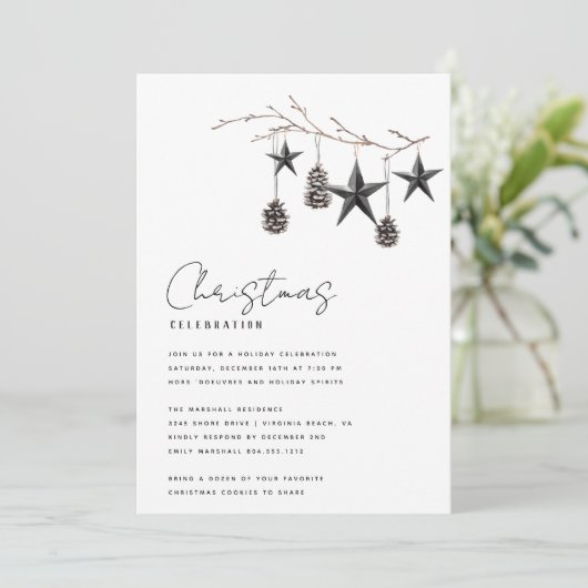 Moderne rustieke Natuur Kerstfeest Uitnodiging (Staand voorkant)