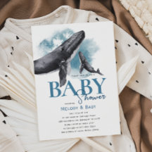 Moderne rustieke oceaan walvis Baby shower uitnodi