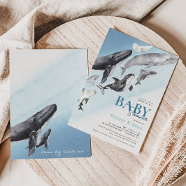 Moderne Rustieke Oceaan Walvis Couples Baby Shower Kaart