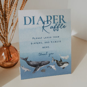 Moderne rustieke Ocean Diaper Raffle Baby shower Reclamebord Met Voetstuk